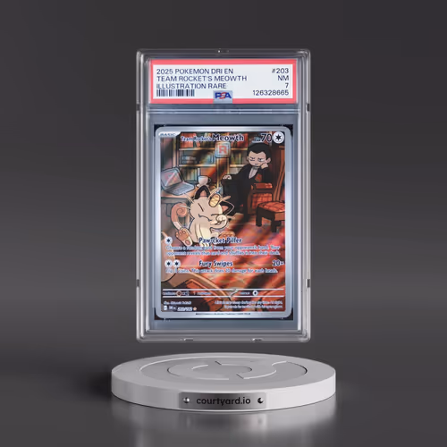 2025 Pokémon Dri EN-Destined Rivals #203 Team Rocket's Meowth - Illustration Rare (PSA 7 NM)