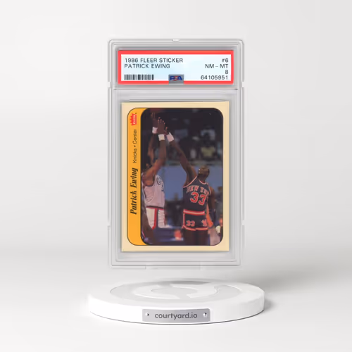 1986 Fleer Sticker #6 Patrick Ewing (PSA 8 NM-MT)