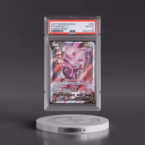 2021 Pokémon Sword & Shield Fusion Strike #255 Genesect V - Holo Full Art (PSA 8 NM-MT)