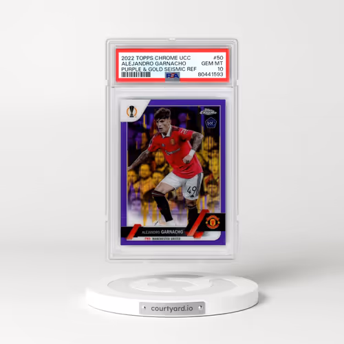 2022-23 Topps Chrome UEFA Club Competitions #50 Alejandro Garnacho - Purple & Gold Seismic Refractor (PSA 10 GEM MINT)