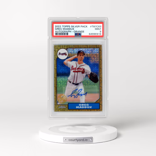 2022 Topps Silver Pack 1987 Chrome Promo #T87C83 Greg Maddux - Autograph-Orange Refractor (PSA 9 MINT)