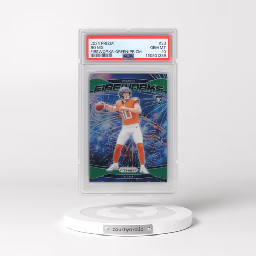 2024 Panini Prizm Fireworks #23 Bo Nix - Green Prizm (PSA 10 GEM MINT)