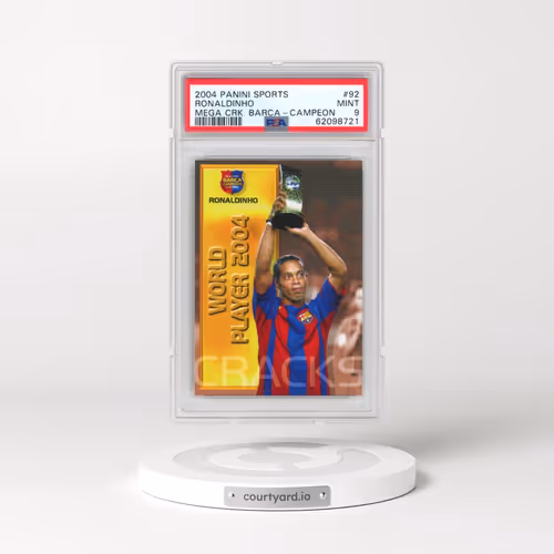 2004-05 Panini Sports Mega Cracks Barca #92 Ronaldinho - Campeon (Spanish) (PSA 9 MINT)