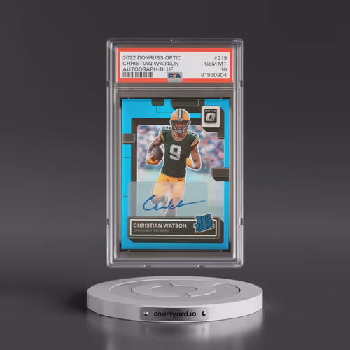 2022 Panini Donruss Optic #219 Christian Watson - Autograph-Blue (PSA 10 GEM MINT)