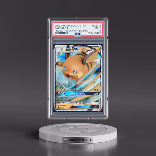 2019 Pokémon SM Black Star Promo #SM213 Raichu GX - Holo Hidden Fates Tins (PSA 9 MINT)