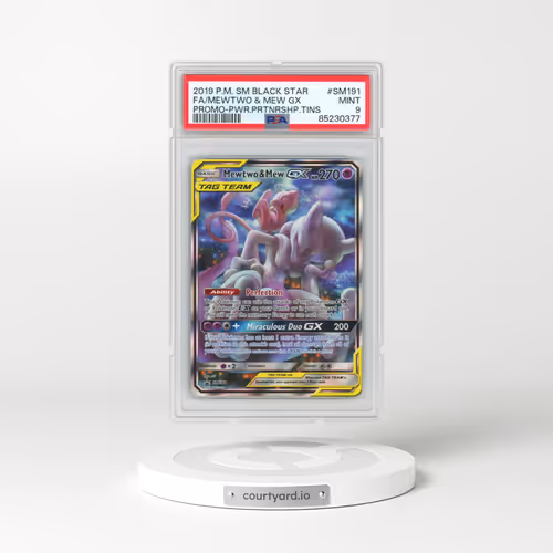 2019 Pokémon SM Black Star Promo #SM191 Mewtwo & Mew GX - Holo Full Art Power Partnership Tins (PSA 9 MINT)