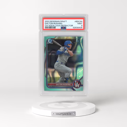 2022 Bowman Draft #BDC84 Dalton Rushing - Chrome-Aqua Lava Refractor (PSA 9 MINT)