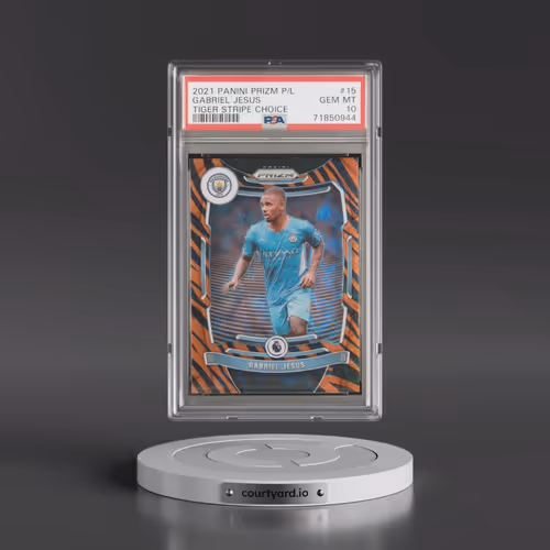 2021 Panini Prizm Premier League #15 Gabriel Jesus - Tiger Stripe Choice (PSA 10 GEM MINT)