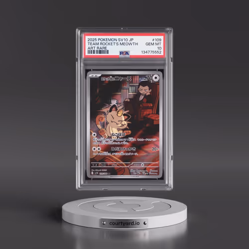 2025 Pokémon SV10-Glory of Team Rocket #109 Team Rocket's Meowth - Art Rare (PSA 10 GEM MINT)