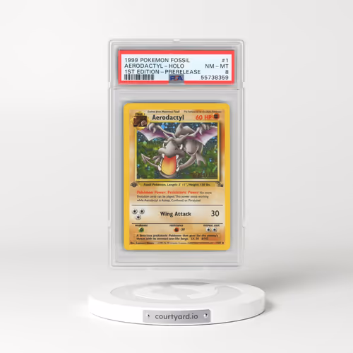 1999 Pokémon Fossil #1 Aerodactyl - 1st Edition Holo Prerelease (PSA 8 NM-MT)