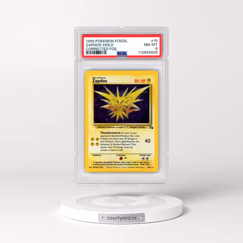 1999 Pokémon Fossil #15 Zapdos - Holo Corrected Foil (PSA 8 NM-MT)