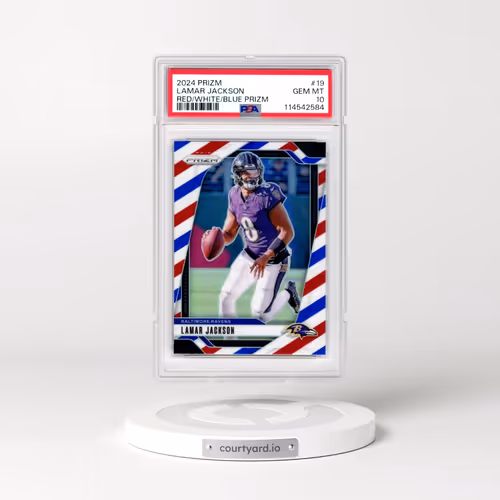 2024 Panini Prizm #19 Lamar Jackson - Red/White/Blue Prizm (PSA 10 GEM MINT)