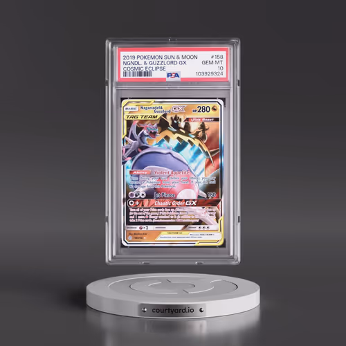 2019 Pokémon Sun & Moon Cosmic Eclipse #158 Naganadel & Guzzlord GX - Holo (PSA 10 GEM MINT)