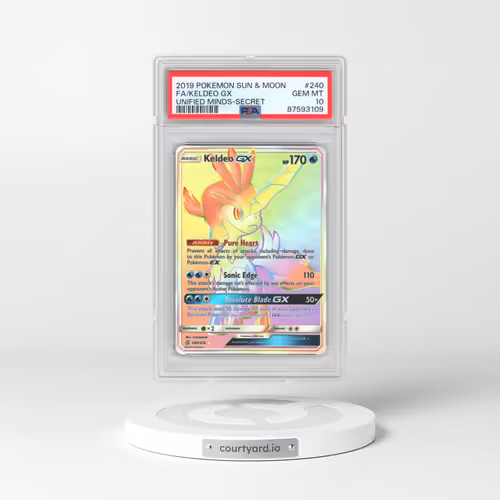 2019 Pokémon Sun & Moon Unified Minds #240 Keldeo GX - Holo Full Art Secret (PSA 10 GEM MINT)