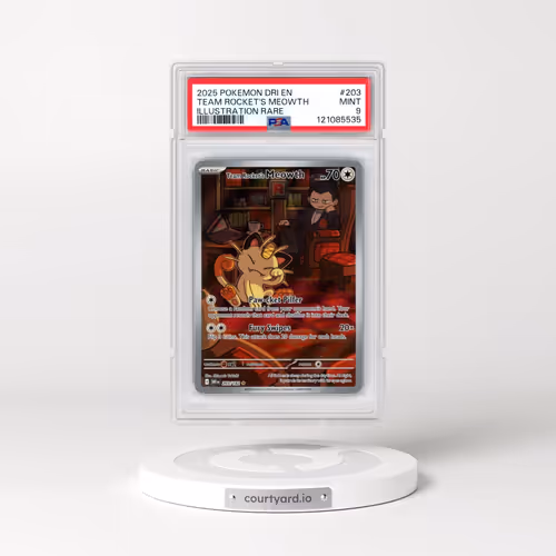 2025 Pokémon Dri EN-Destined Rivals #203 Team Rocket's Meowth - Illustration Rare (PSA 9 MINT)