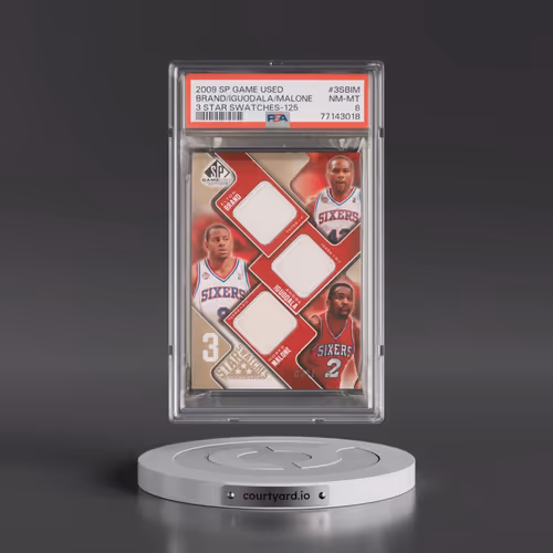 2009 SP Game Used 3 Star Swatches #3SBIM Andre Iguodala/Elton Brand/Moses Malone - 125 (PSA 8 NM-MT)