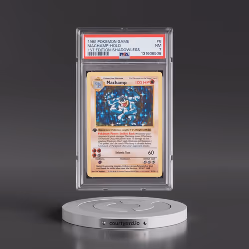 1999 Pokémon Game #8 Machamp - 1st Edition Holo Shadowless (PSA 7 NM)