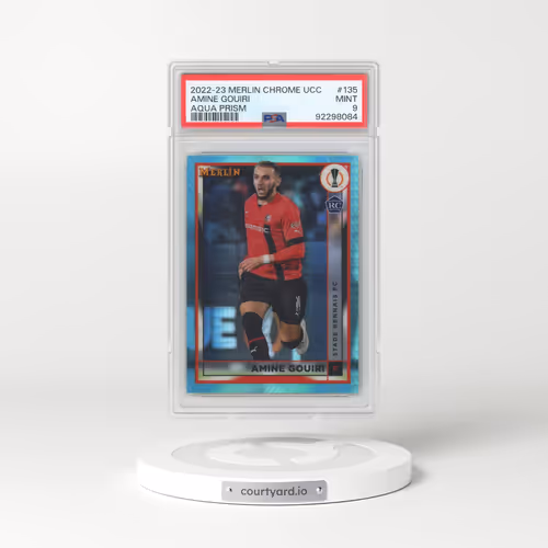 2022-23 Topps Merlin Chrome UEFA Club Competitions #135 Amine Gouiri - Aqua Prism (PSA 9 MINT)