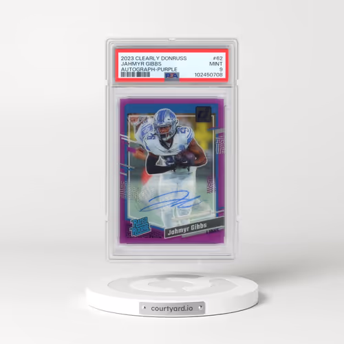 2023 Panini Clearly Donruss #62 Jahmyr Gibbs - Autograph-Purple (PSA 9 MINT)