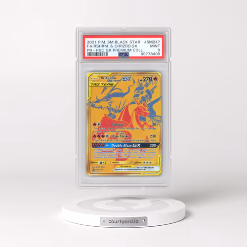 2021 Pokémon SM Black Star Promo #SM247 Reshiram & Charizard GX - Holo Full Art Reshiram & Charizard GX Premium Collection (PSA 9 MINT)