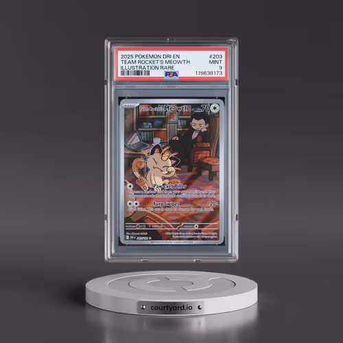 2025 Pokémon Dri EN-Destined Rivals #203 Team Rocket's Meowth - Illustration Rare (PSA 9 MINT)