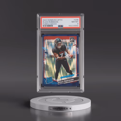 2023 Panini Donruss Optic #206 Bijan Robinson - Purple Shock (PSA 8 NM-MT)