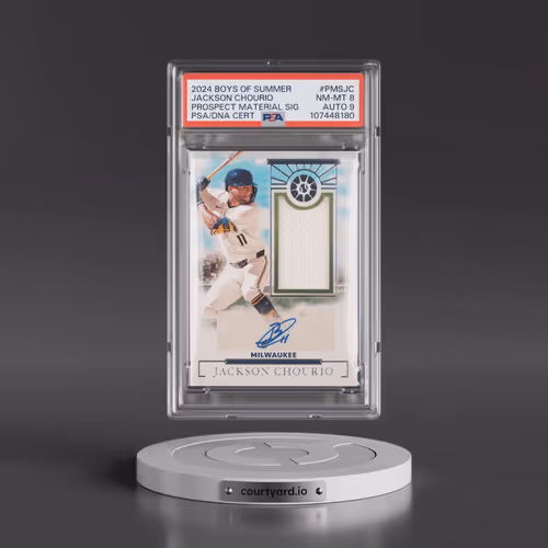 2024 Panini Boys of Summer Prospect Material Signatures #PMSJC Jackson Chourio (PSA 8 NM-MT)