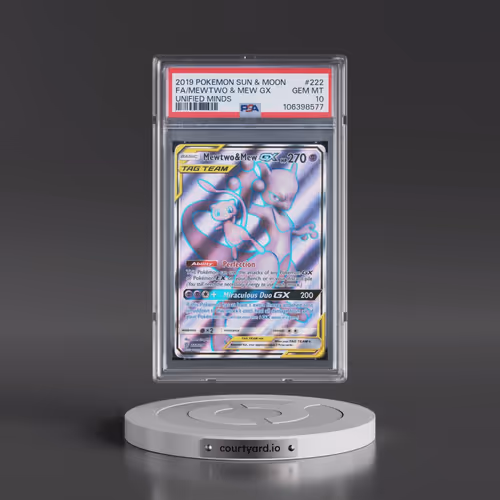 2019 Pokémon Sun & Moon Unified Minds #222 Mewtwo & Mew GX - Holo Full Art (PSA 10 GEM MINT)