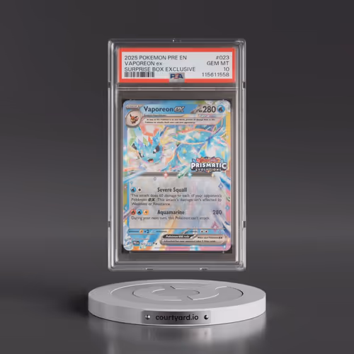 2025 Pokémon Pre EN-Prismatic Evolutions #023 Vaporeon EX - Holo Surprise Box Exclusive (PSA 10 GEM