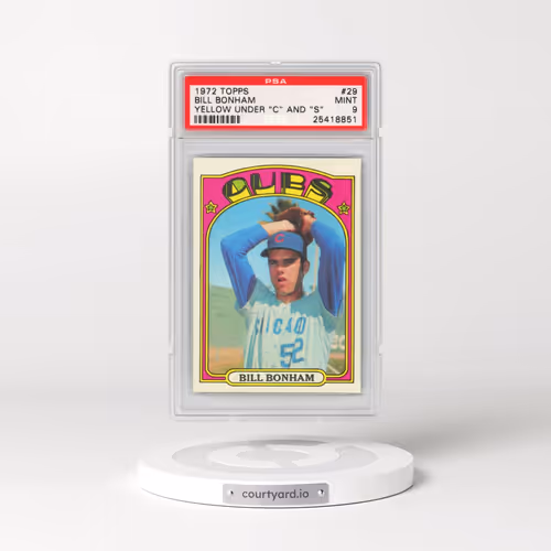 1972 Topps #29 Bill Bonham - Yellow Under "C" And "S" (PSA 9 MINT)