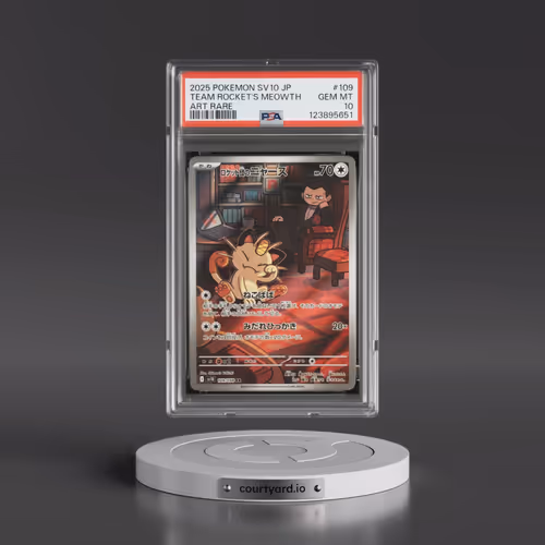 2025 Pokémon SV10-Glory of Team Rocket #109 Team Rocket's Meowth - Art Rare (PSA 10 GEM MINT)