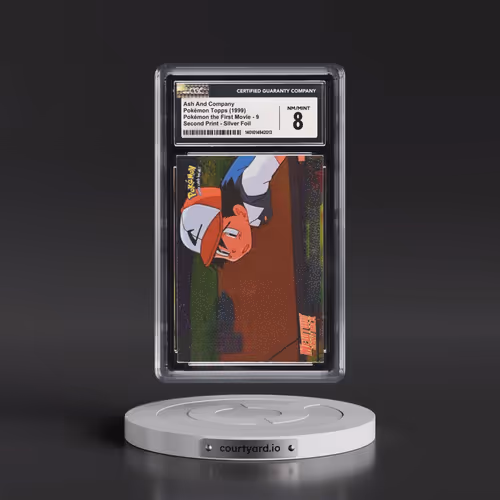1999 Pokémon the First Movie #9 Ash And Company - Second Print (Black Topps Logo) Silver Foil (Sand