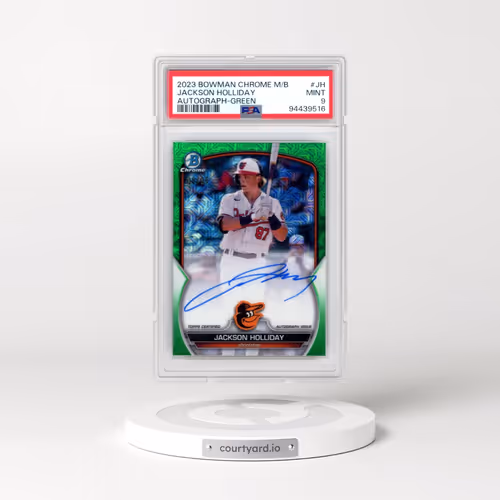 2023 Bowman Chrome Mega Box Autographs #JH Jackson Holliday - Green Refractor (PSA 9 MINT)