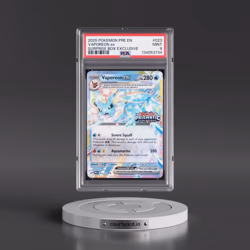 2025 Pokémon Pre EN-Prismatic Evolutions #023 Vaporeon EX - Holo Surprise Box Exclusive (PSA 9 MINT)