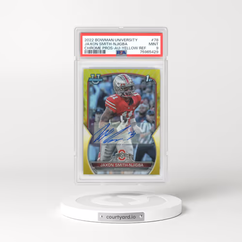 2022 Bowman University Chrome Prospects #78 Jaxon Smith-Njigba - Autograph-Yellow Refractor (PSA 9 MINT)