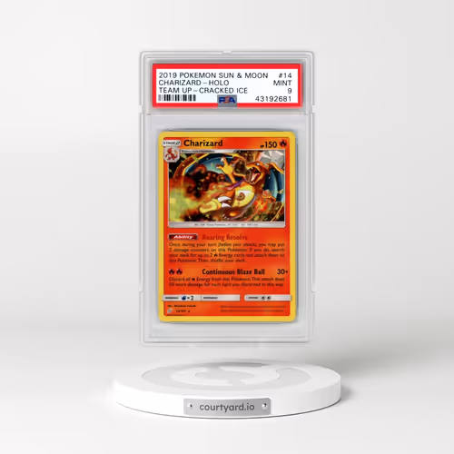 2019 Pokémon Sun & Moon Team Up #14 Charizard - Holo Cracked Ice (PSA 9 MINT)