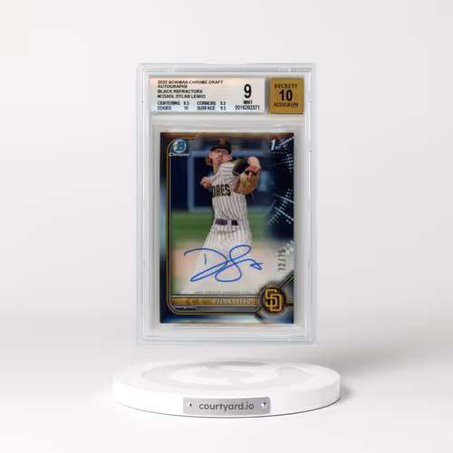 2022 Bowman Draft Chrome Draft Pick Autographs #CDADL Dylan Lesko - Black Refractor (BGS 9 MINT)