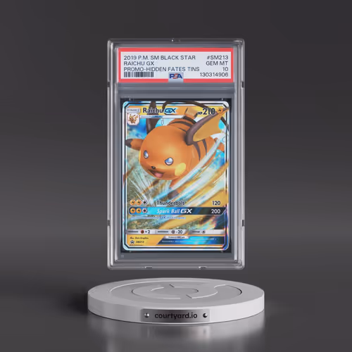 2019 Pokémon SM Black Star Promo #SM213 Raichu GX - Holo Hidden Fates Tins (PSA 10 GEM MINT)