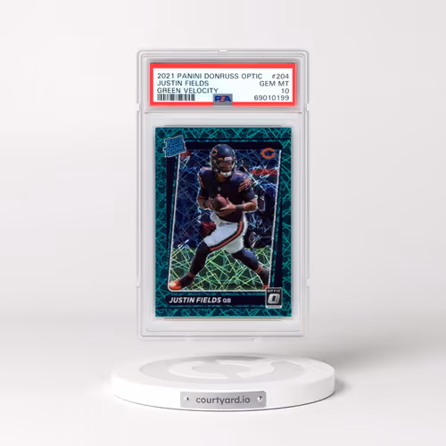 2021 Panini Donruss Optic #204 Justin Fields - Green Velocity (PSA 10 GEM MINT)