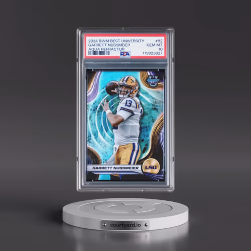 2024 Bowman Best University #92 Garrett Nussmeier - Aqua Refractor (PSA 10 GEM MINT)