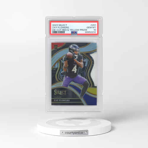 2023 Panini Select #201 Zay Flowers - Die-Cut Red & Yellow Prizm (PSA 10 GEM MINT)