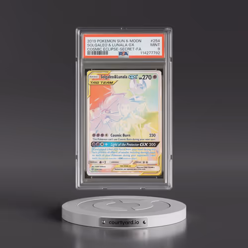 2019 Pokémon Sun & Moon Cosmic Eclipse #254 Solgaleo & Lunala GX - Holo Full Art Secret (PSA 9 MINT)