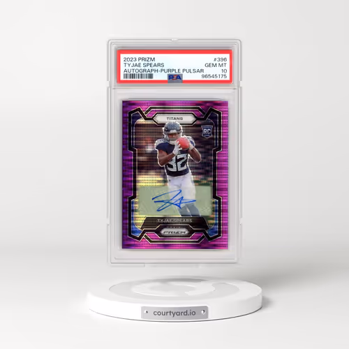 2023 Panini Prizm #396 Tyjae Spears - Autograph-Purple Pulsar (PSA 10 GEM MINT)
