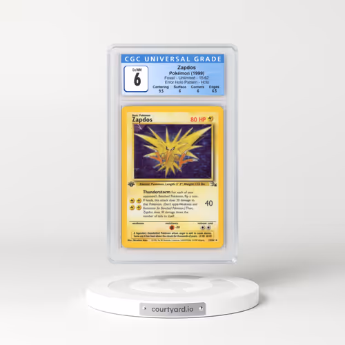 1999 Fossil #15/62 Zapdos - Error Holo Pattern Galaxy Star Holo (CGC 6 EX-NM)
