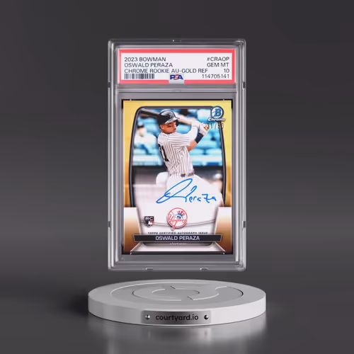 2023 Bowman Chrome Rookie Autographs #CRAOP Oswald Peraza - Gold Refractor (PSA 10 GEM MINT)