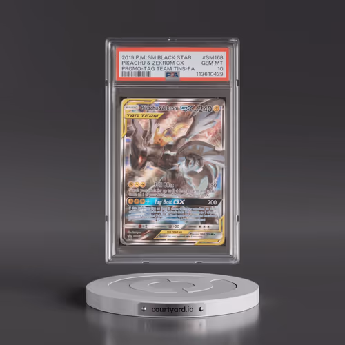 2019 Pokémon SM Black Star Promo #SM168 Pikachu & Zekrom GX - Holo Full Art Tag Team Tins (PSA 10 GE