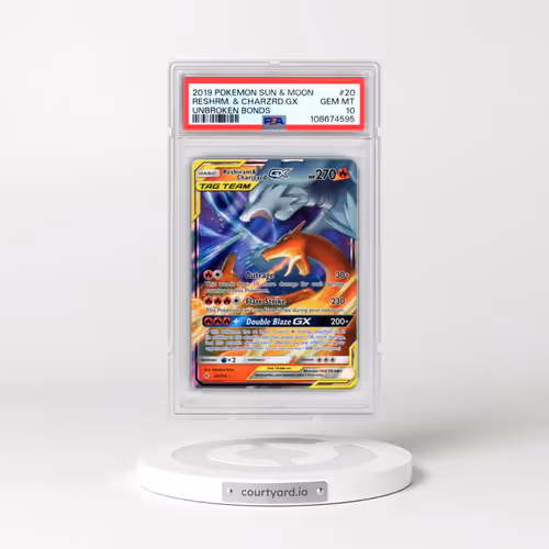 2019 Pokémon Sun & Moon Unbroken Bonds #20 Reshiram & Charizard GX - Holo (PSA 10 GEM MINT)