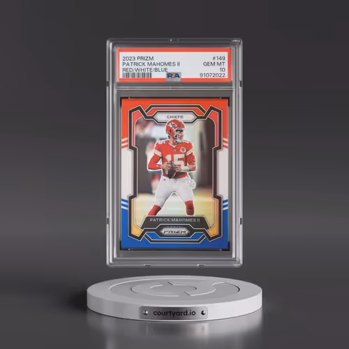 2023 Panini Prizm #149 Patrick Mahomes II - Red/White/Blue Prizm (PSA 10 GEM MINT)