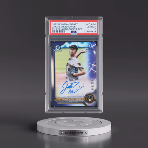 2022 Bowman Draft Chrome Draft Pick Autographs #CDAJMI Jacob Misiorowski - Purple Refractor (PSA 10