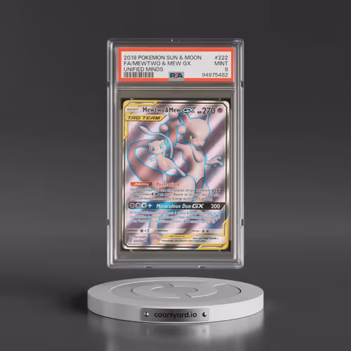 2019 Pokémon Sun & Moon Unified Minds #222 Mewtwo & Mew GX - Holo Full Art (PSA 9 MINT)